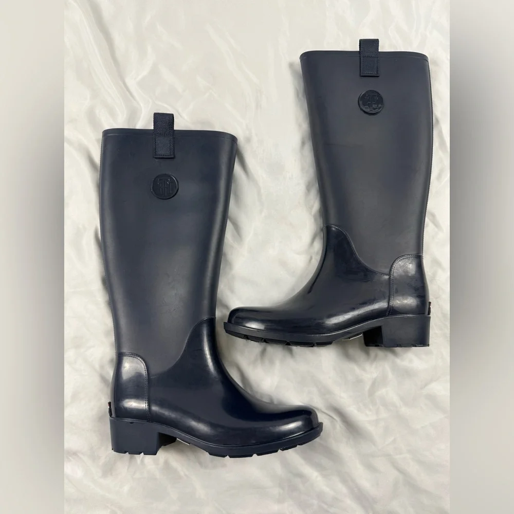 Tommy Hilfiger Tall Navy Rain Boots Waterproof Rubber Women‎ Size 6